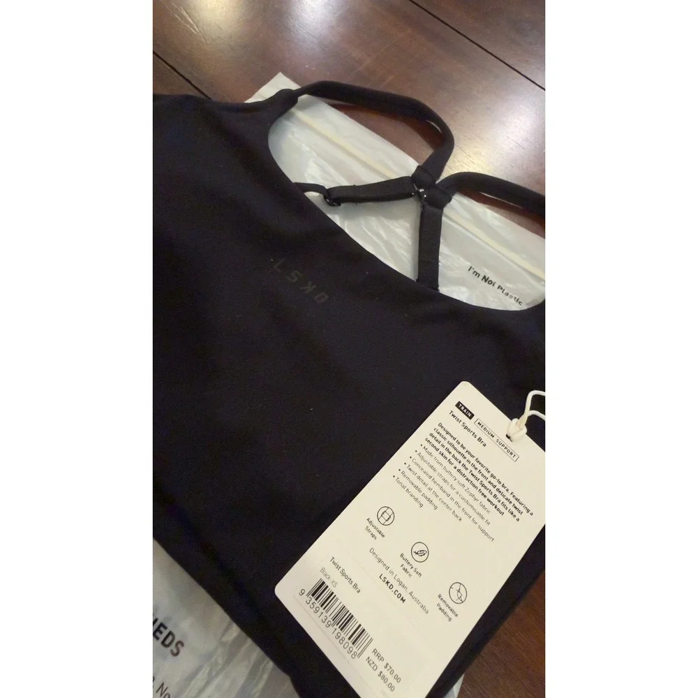 LSKD Twist Sports Bra Black Adjustable Straps Women's Size XS NWT NEW